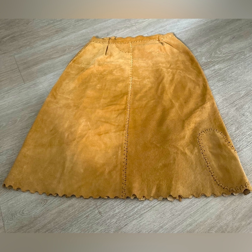 Vintage Suede Leather skirt w braided detail